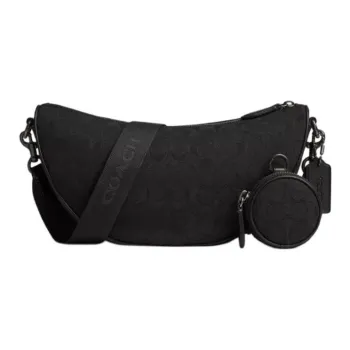 COACH HALL Calfskin Shoulder Bag Tubas Men's Black