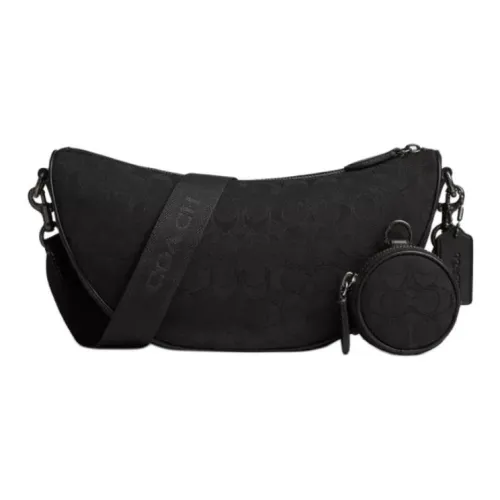 COACH HALL Calfskin Shoulder Bag Tubas Men's Black