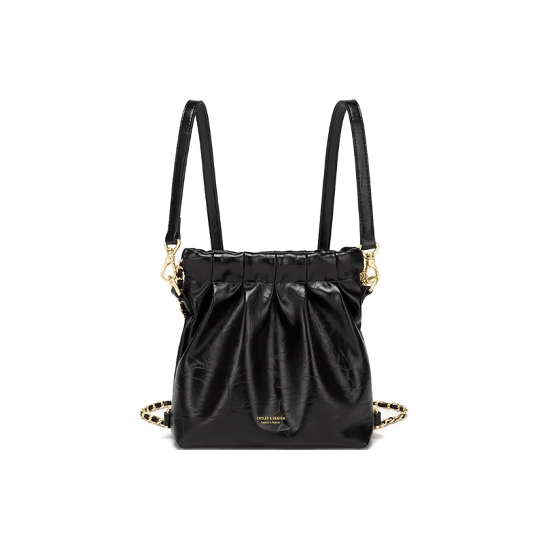 CNOLES PU Double Shoulder Crossbody Bag, Shoulder Bag Trumpets Women's Black-1