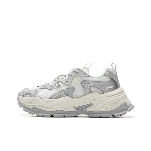 DISHINIWANJUZONGDONGYUAN x LiNing Starlight Anti Slip Wear Resistant Low Top Chunky Sneakers Women's White Silver