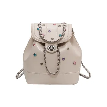 BGAY PU Backpack Regular Women's Ecru/Black/Silver
