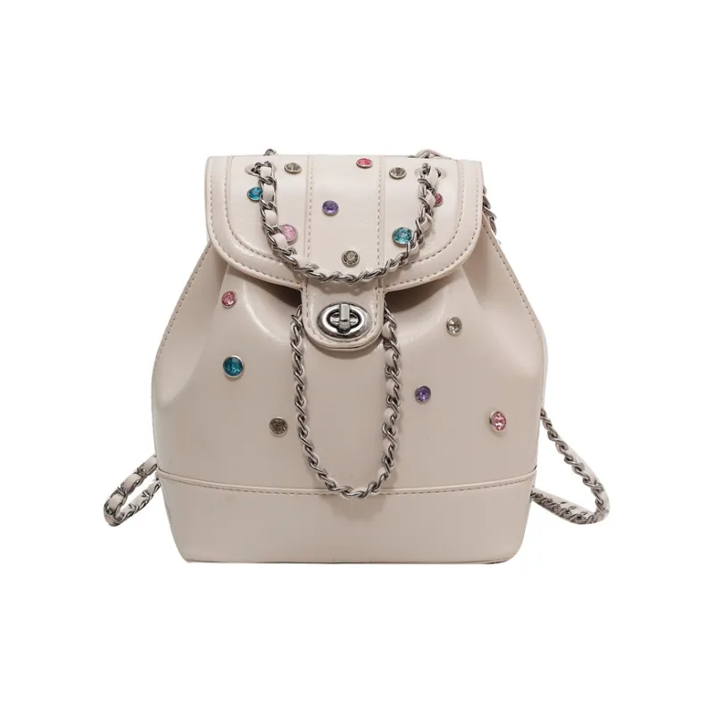 BGAY PU Backpack Regular Women's Ecru/Black/Silver-0
