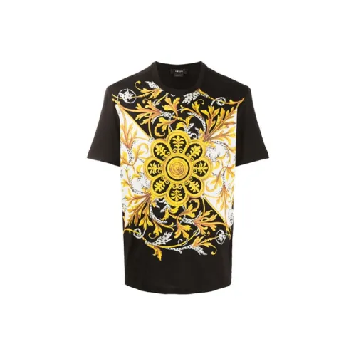 VERSACE Men Logo Letter Print Short Sleeve T Shirt Navy Blue Black