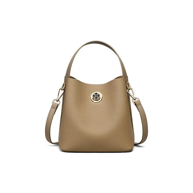 VINEY Cow Leather Handbag, Shoulder Bag, Crossbody Bag, Bucket Bag Medium Size Women's Elephant Gray-3