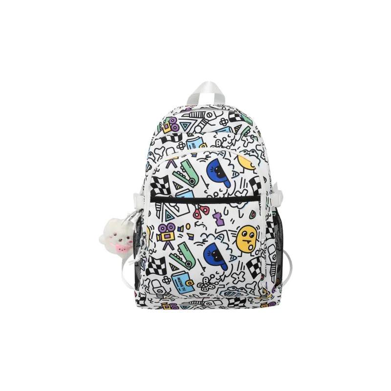 Travel Nylon Backpack Unisex Black White/Multicolor-7