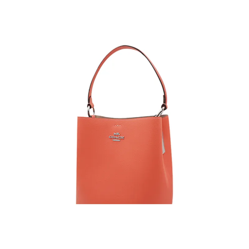 COACH Town Grain Leather Bucket Bag, One Shoulder Handbag Medium Size Women's Orange Pink-3