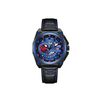 Zgo Warner DC Collaboration Automatic Mechanical Movement Leather Strap Watch Men's Watches Blue Dial