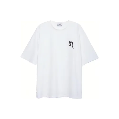 HERMES Logo-Printed Crew Neck Straight Fit Short-Sleeved T-Shirt T-Shirt Men's White