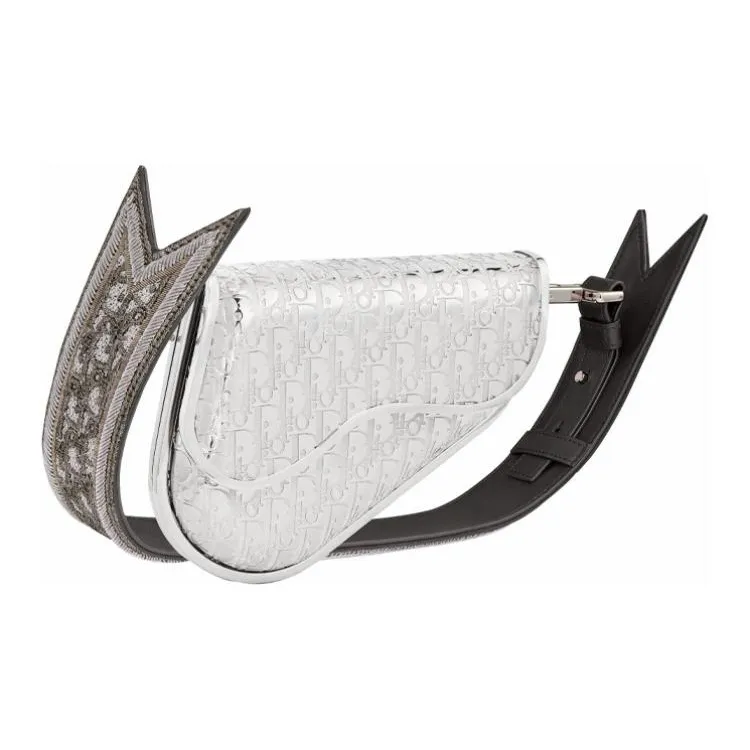DIOR Cow Leather Saddle Bag Sling Bag Crossbody Bag Mini Men's Silver-1