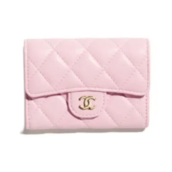 CHANEL Lambskin Card Holder Women's Light Pink