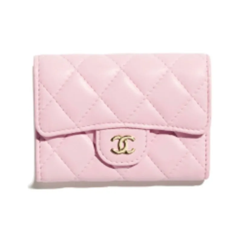 CHANEL Lambskin Card Holder Women's Light Pink-0