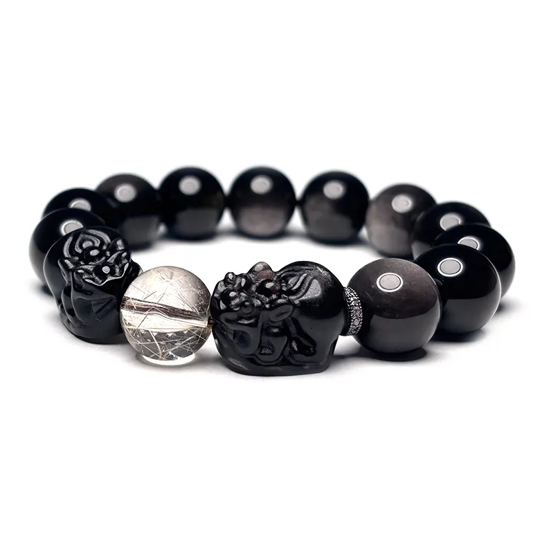 MOUNTAINS AND MANS Obsidian New Chinese Style Luxury Good Luck Beaded Bracelet Men's-3
