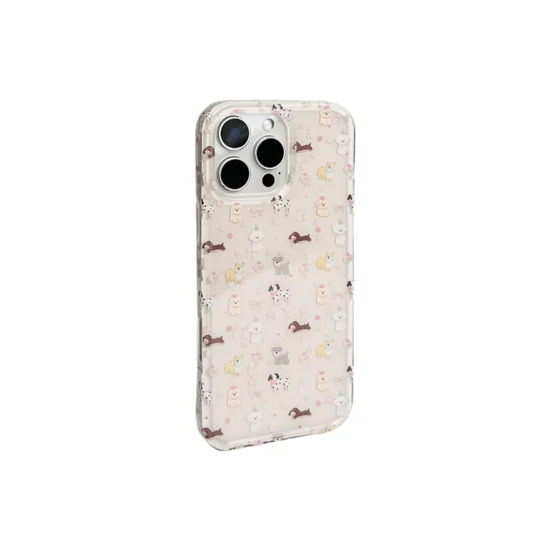 Wei Xin Acrylic Material Pink Bowknot Stars Puppy Phone Cases Compatible With IPhone 16/15 Pro Max/Apple 13/14 Pro/Max-5