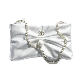 CHANEL Lambskin Clutches Shoulder Bags Women's Silver