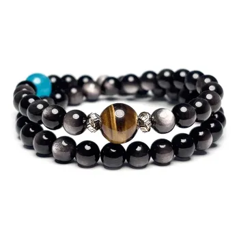 MOUNTAINS AND MANS Obsidian New Chinese Style Luxury Layering Good Luck Beaded Bracelet Men's