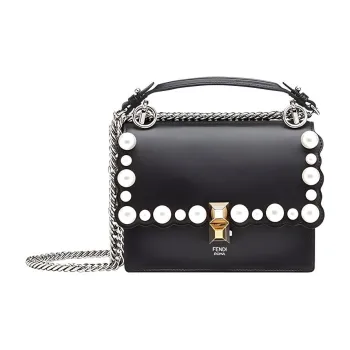 FENDI Kan I Cow Leather Shoulder Bag Crossbody Bag Small Size Women's Black