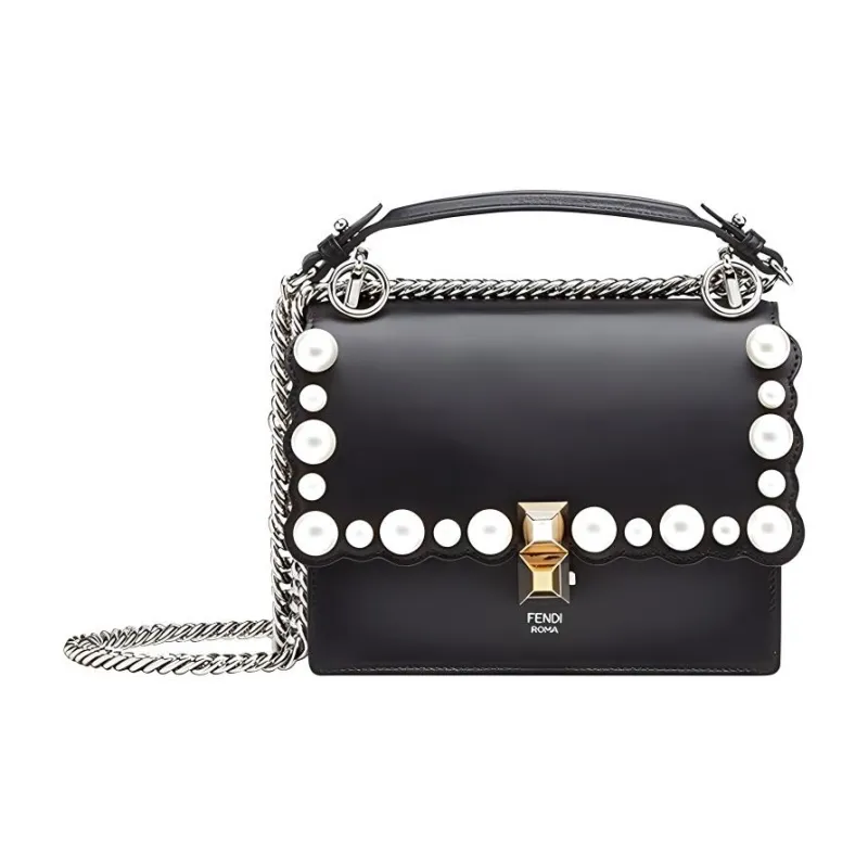 FENDI Kan I Cow Leather Shoulder Bag Crossbody Bag Small Size Women's Black-0