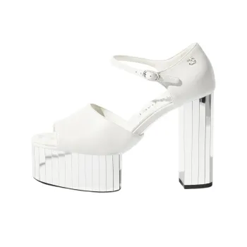 CHANEL 25S Strap Sandals 12cm Women's White