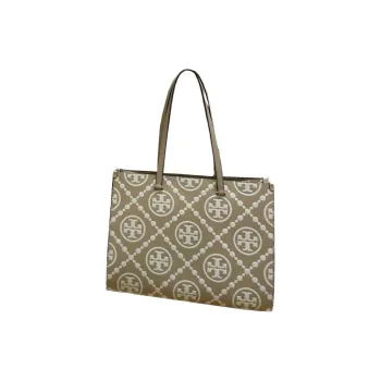 TORY BURCH T Monogram Leather Tote Bag, Shopping Bag, Shoulder Bag Large Size Women's Light Umber