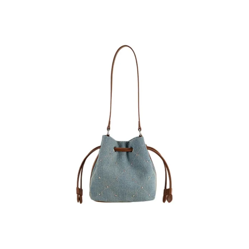 AJIDOU Fabric Shoulder Bag Large Size Women's Light Blue-0