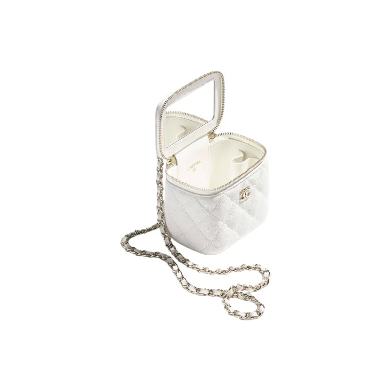 CHANEL Bright Calfskin One Shoulder Crossbody Bag Small Size Women's Blanc White-2
