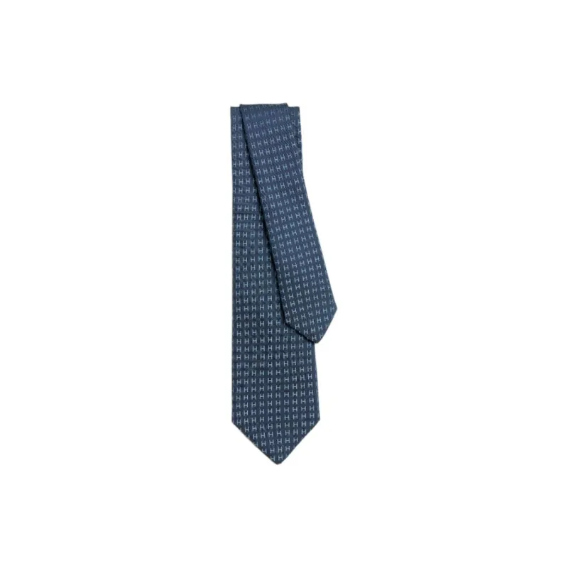 HERMES Silk Mulberry Silk Ties Unisex Blue-0