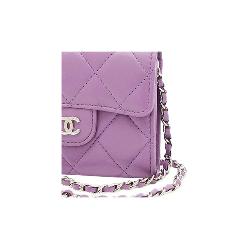 CHANEL Lambskin Wallet Women's Purple-4