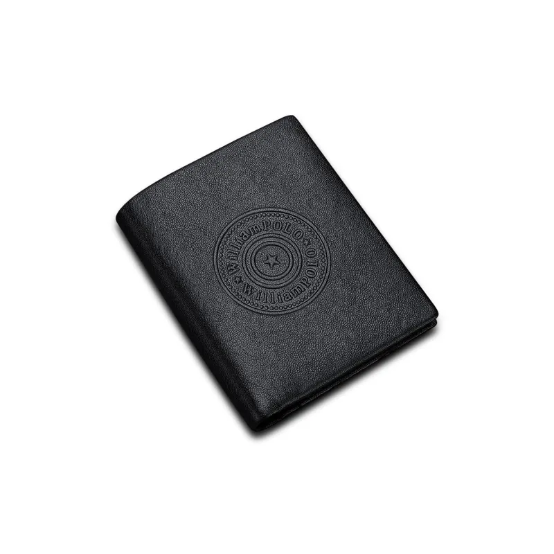 WilliamPOLO Top Grain Cow Leather Multiple Card Slots Ticket Clip Coin Purse Wallet Regular Men's Black-12