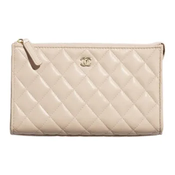 CHANEL Grained Calfskin Clutch Small Size Women's Beige