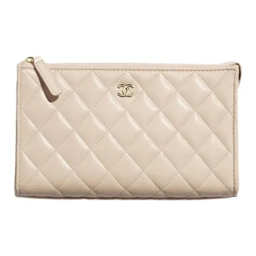 CHANEL Grained Calfskin Clutch Small Size Women's Beige
