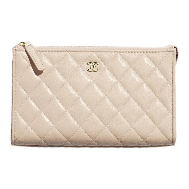 CHANEL Grained Calfskin Clutch Small Size Women's Beige-0