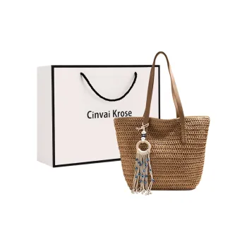 CinvaiKrose Straw Woven Tote Bag Shopping Bag Handbag Shoulder Bag Large Size Women's Multicolor