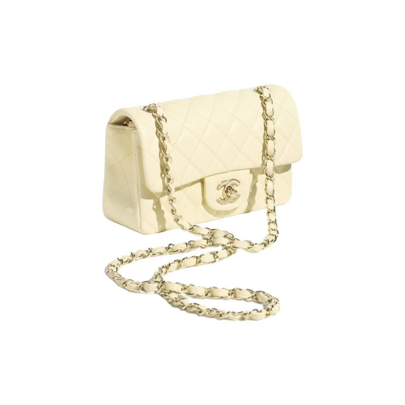 CHANEL Sheepskin Shoulder Bag Mini Women's Light Yellow-1