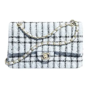 CHANEL Tweed & Gold Metal Shoulder Bag Women's Light Blue