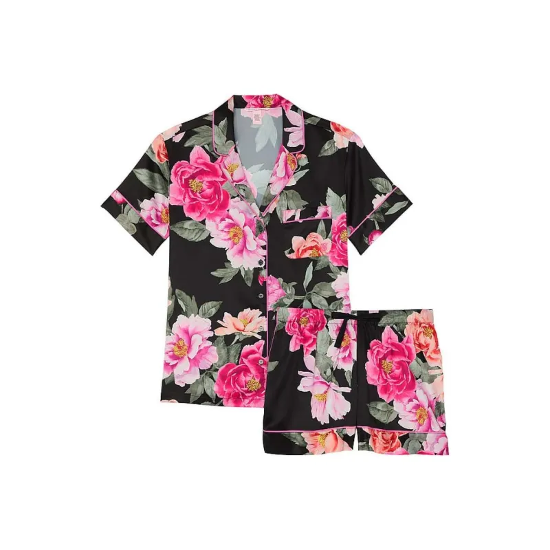 Victoria's Secret Pajama Set Women's Black Floral Print-0