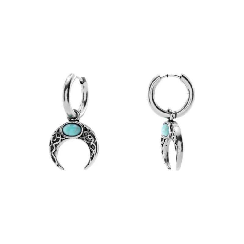 ZWU Titanium Steel Moon Vintage Moon Hoop Earrings With Ear Clips Unisex-4