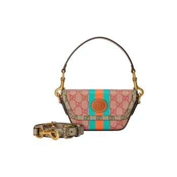 GUCCI Superme Canvas With Leather Shoulder Bag Crossbody Bag Handbag Mini Women's Brown & Pink