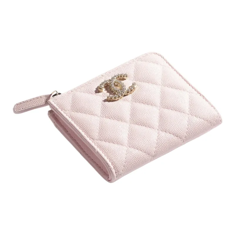 CHANEL Grained Calfskin Wallet Small Size Women's Light Pink-2