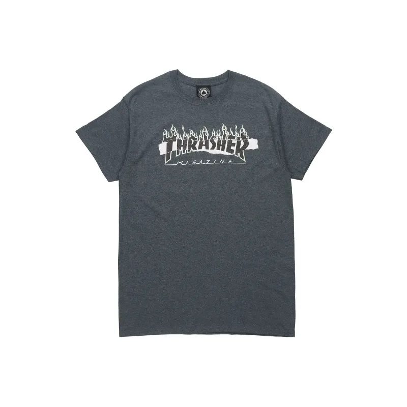 Thrasher Straight T Shirt US Version Unisex Gray Black-0