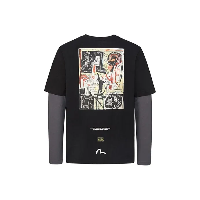 EVISU Straight Long Sleeved T Shirt Men's Black-0