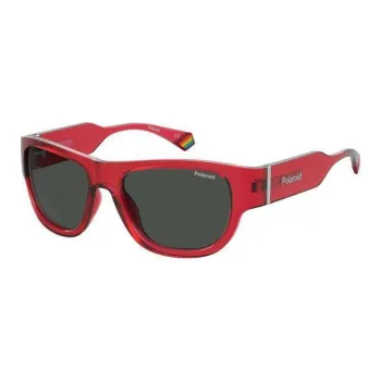 Polaroid Acetate Metal Square Sunglasses Unisex Red