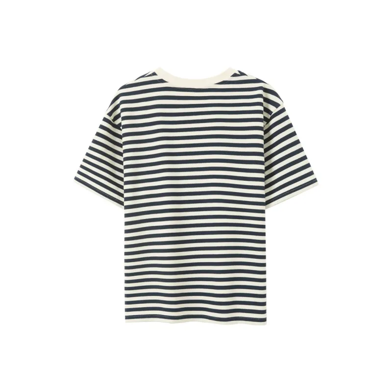 3COLOUR T Shirt Women's Navy Blue Stripes-1