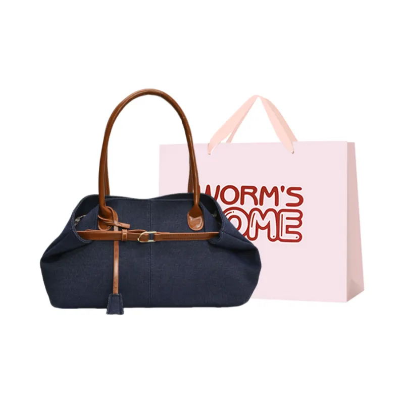 Worm's Home PU Shoulder Bag Regular Women's Black/Dark Blue/Light Blue & White/Light Blue &-4