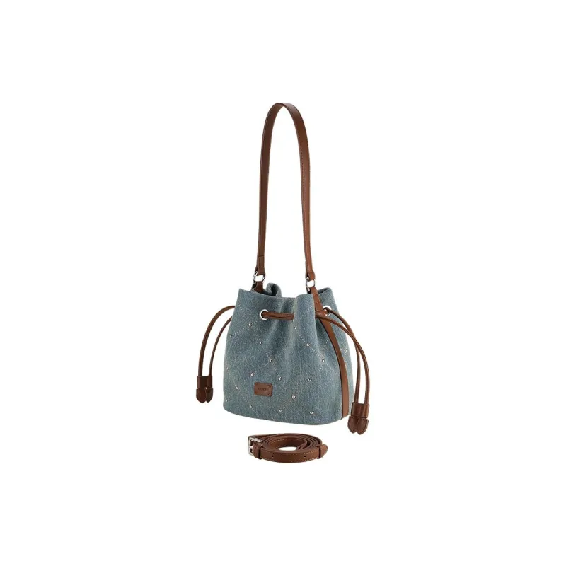 AJIDOU Fabric Shoulder Bag Large Size Women's Light Blue-1