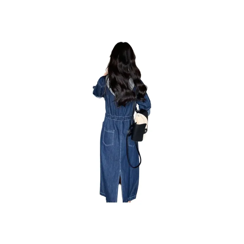 La Chapelle Long Sleeved Dress Women's Denim Blue-3