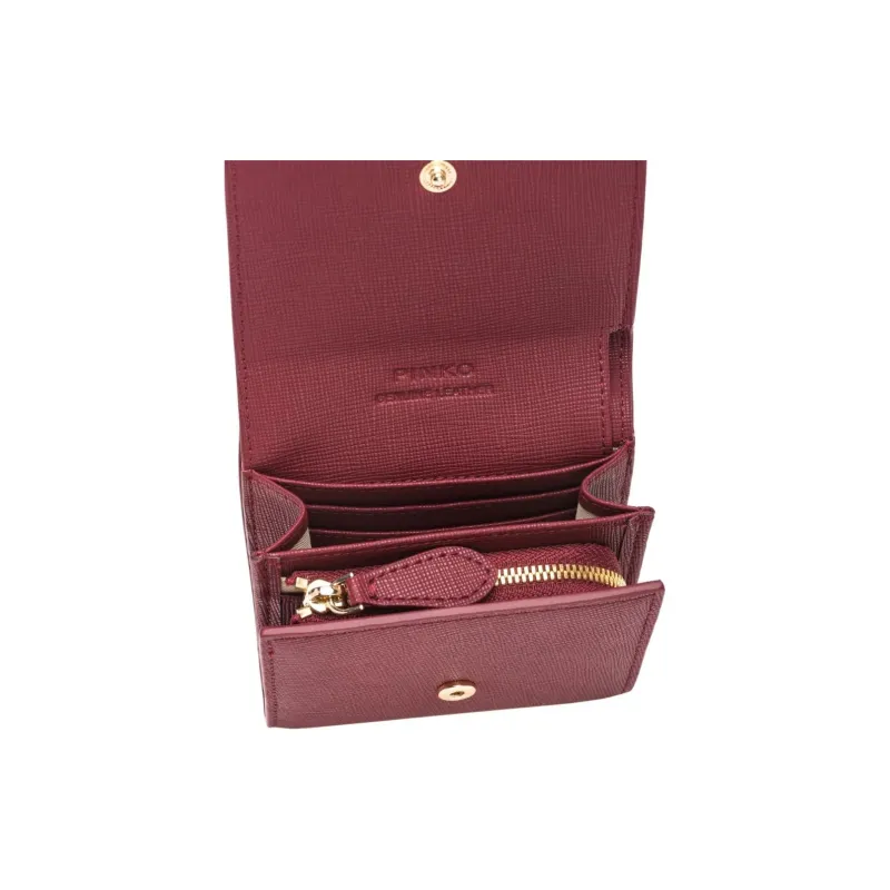PINKO Love Birds Series Calfskin Wallet Women's Burgundy-2