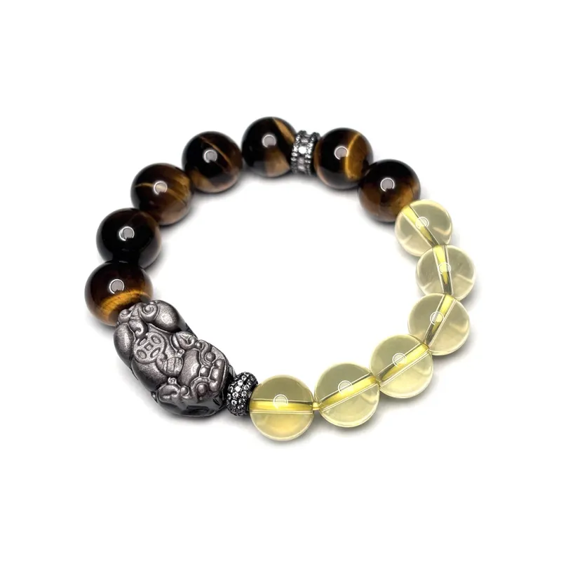 MOUNTAINS AND MANS Tiger's Eye Stone New Chinese Style Luxury Good Luck Beaded Bracelet Men's-4