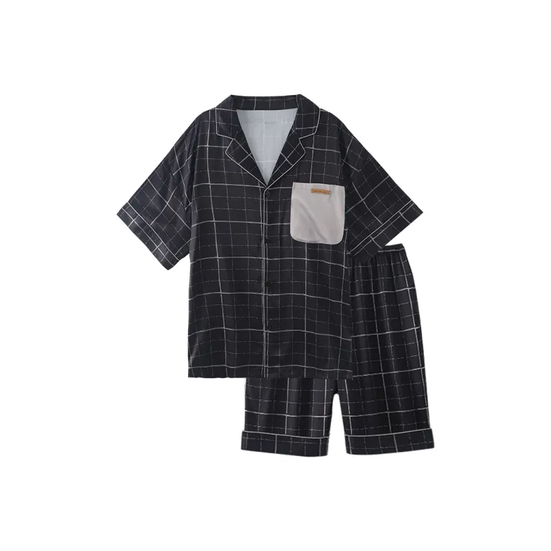 Urban Beauty Pajama Set Men's Black Plaid-0