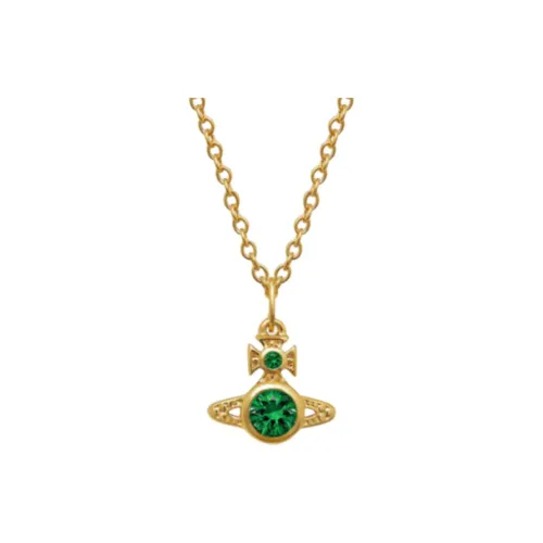 Vivienne Westwood Brass Saturn Rhinestone Embellished Necklace Women's Gold