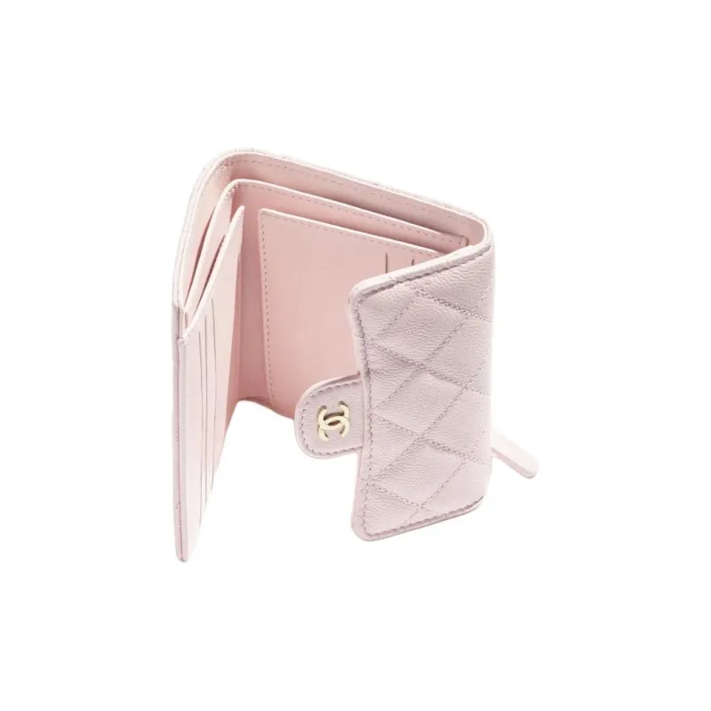 CHANEL Calfskin Wallet Small Size Women's Light Pink-2